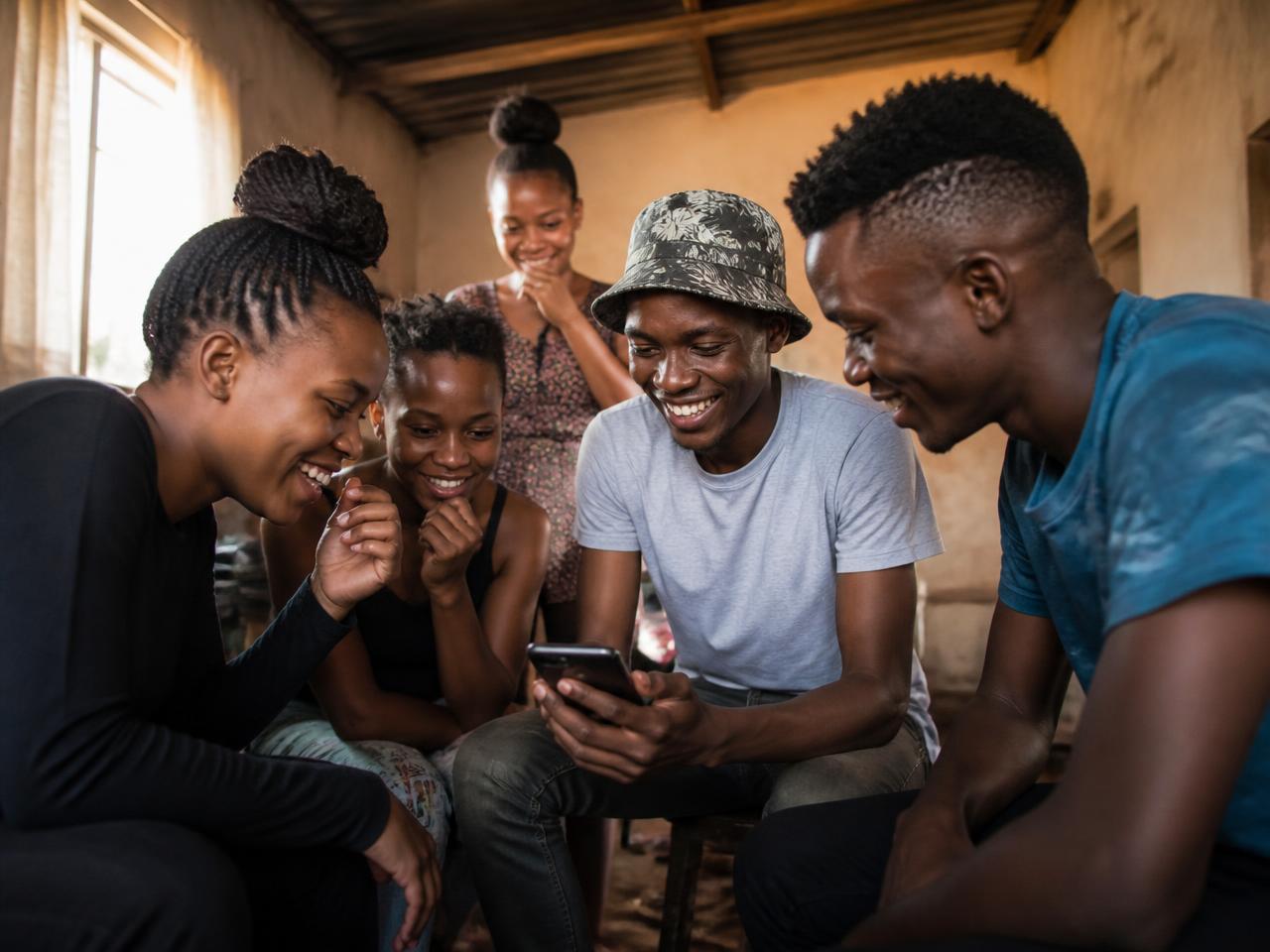 A small group of young South Africans together excited about the GoingPro app on their phone